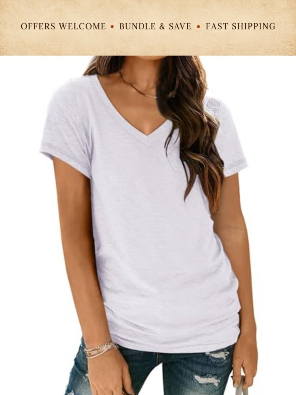 Womens Loose Fit V Neck Short Sleeve T Shirt Casual Summer Tee